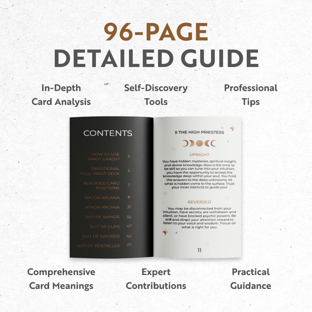 CRAFTERIAN Tarot Cards, 78 Tarot Deck, Original Tarot Cards for Beginners and Experts with Guide Book and Gift Bag, Fortune Telling Game, Divination Tools for All Skill Levels, Black and Gold.