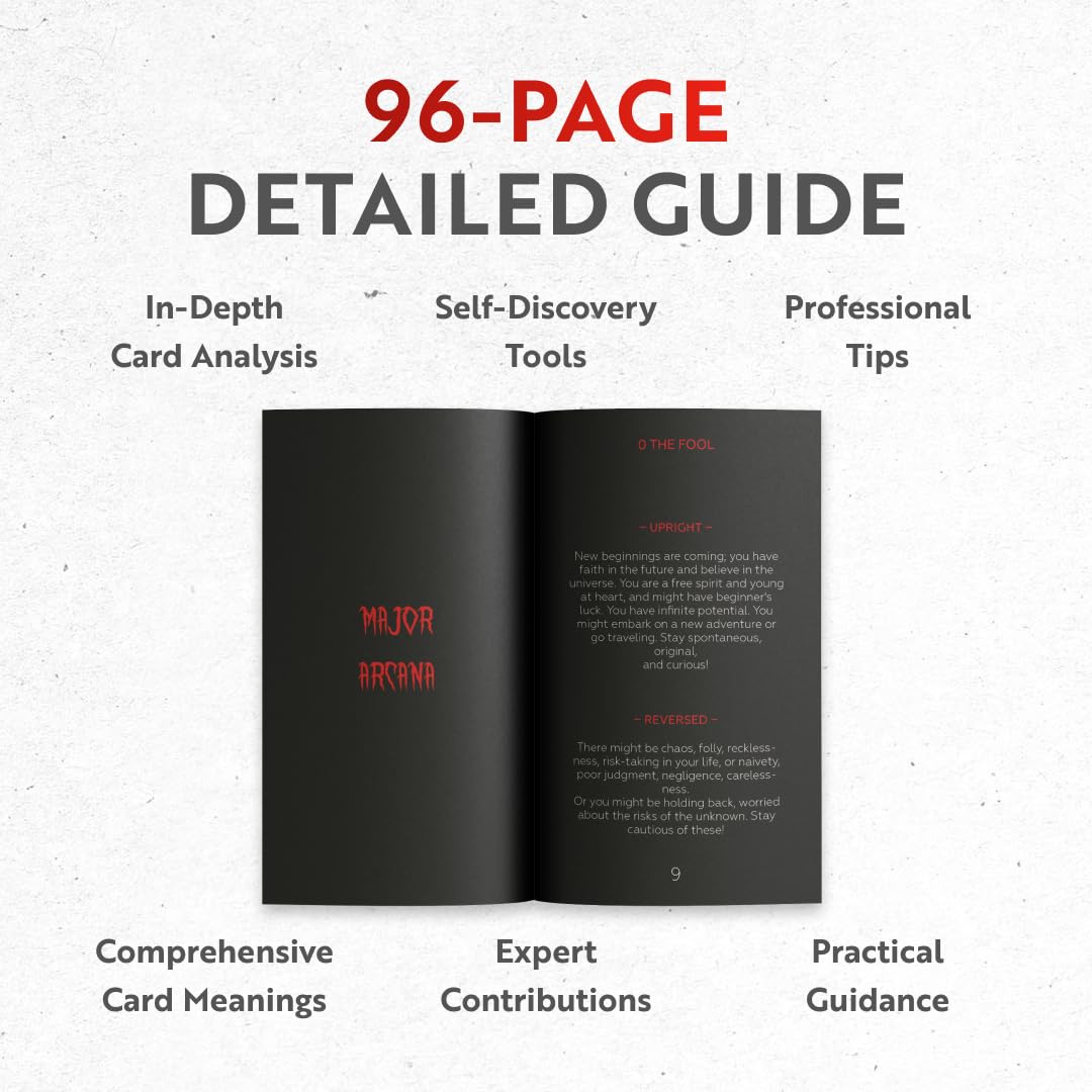 CRAFTERIAN Horror Tarot Cards, 78 Tarot Deck with Foil Edges, Original Tarot Cards for Beginners and Experts with Guide Book, Fortune Telling Game, Divination Tools for All Skill Levels.