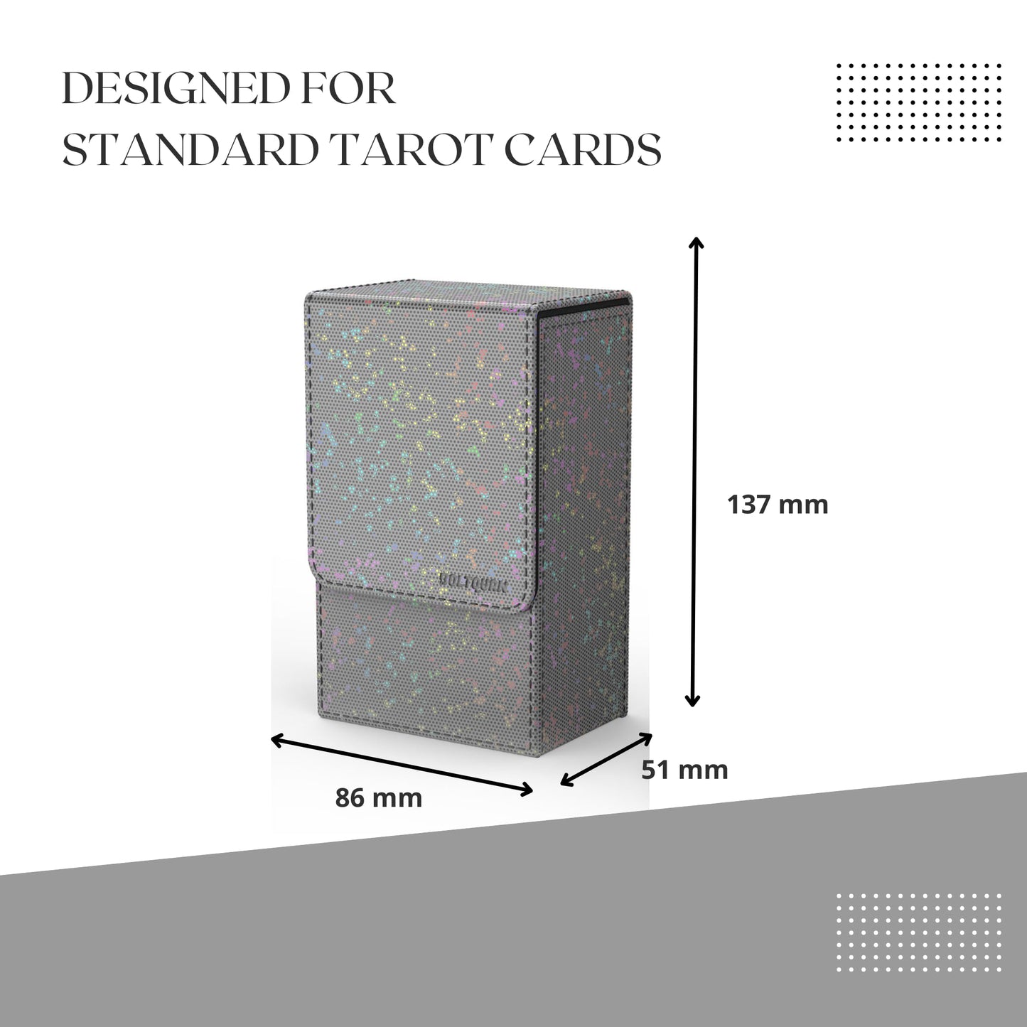 Boltquan Pearlized Grey Tarot Card Holder with Black Interior – Fold-Top Case with Magnetic Lid Closure – Fits Standard Tarot Decks – Outer Dimensions 5.39 x 3.38 x 2 Inches (Pearlized Grey)