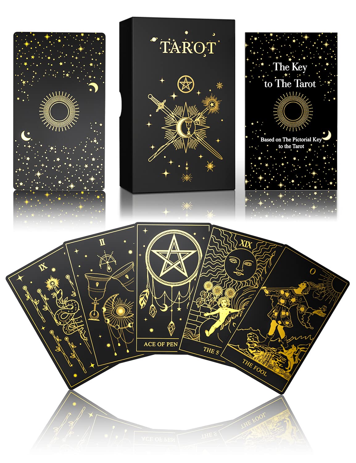 WJPC Gold Foil Tarot Cards with Guide Book Set&Gift Box for Beginner& Expert. Rider Waite Tarot Decks, Tarot Cards Decks