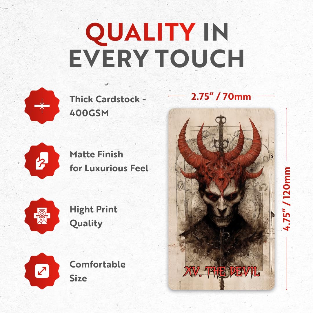 CRAFTERIAN Horror Tarot Cards, 78 Tarot Deck with Foil Edges, Original Tarot Cards for Beginners and Experts with Guide Book, Fortune Telling Game, Divination Tools for All Skill Levels.
