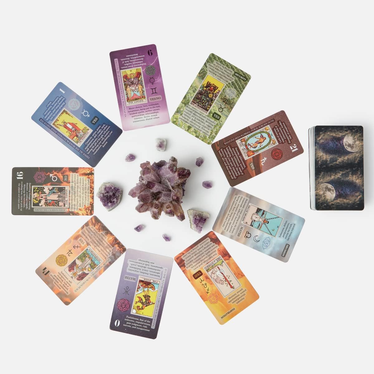 Witchy Cauldron Tarot Cards for Beginners, Learning Tarot with Meanings on Them, Keywords, Reversed, Chakra, Planet, Zodiac, Element, Yes or No, Affirmations