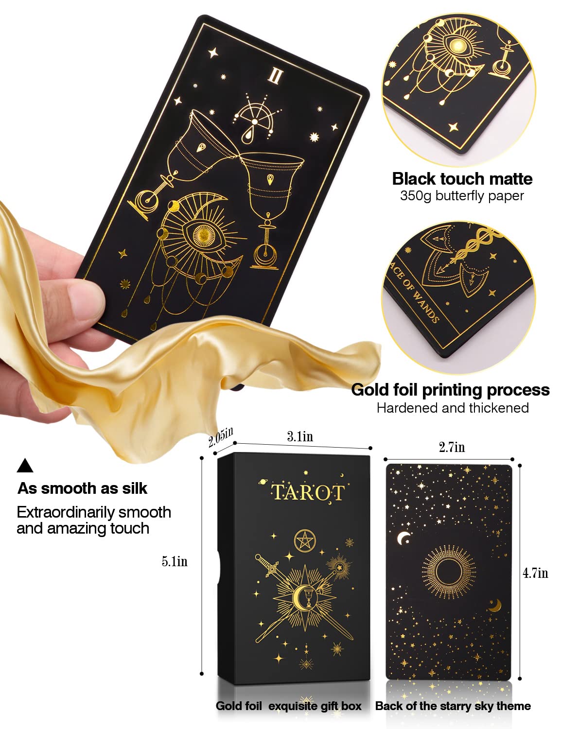 WJPC Gold Foil Tarot Cards with Guide Book Set&Gift Box for Beginner& Expert. Rider Waite Tarot Decks, Tarot Cards Decks