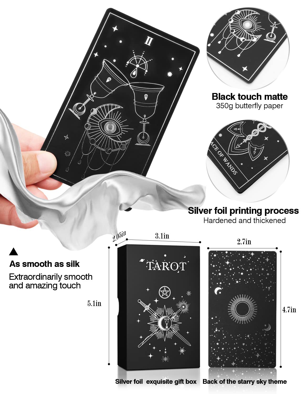 WJPC Silver Foil Tarot Cards with Guide Book Set&Gift Box for Beginner& Expert. Original Design Tarot Decks, Tarot Cards Decks