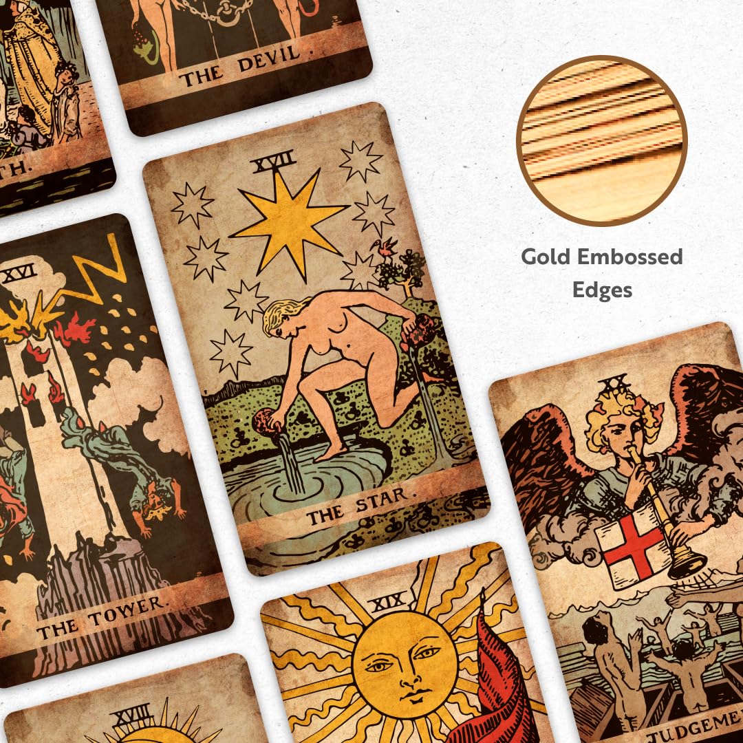CRAFTERIAN Tarot Cards, 78 Tarot Deck, Original Tarot Cards for Beginners and Experts with Guide Book and Gift Bag, Fortune Telling Game, Divination Tools for All Skill Levels, Black and Gold.