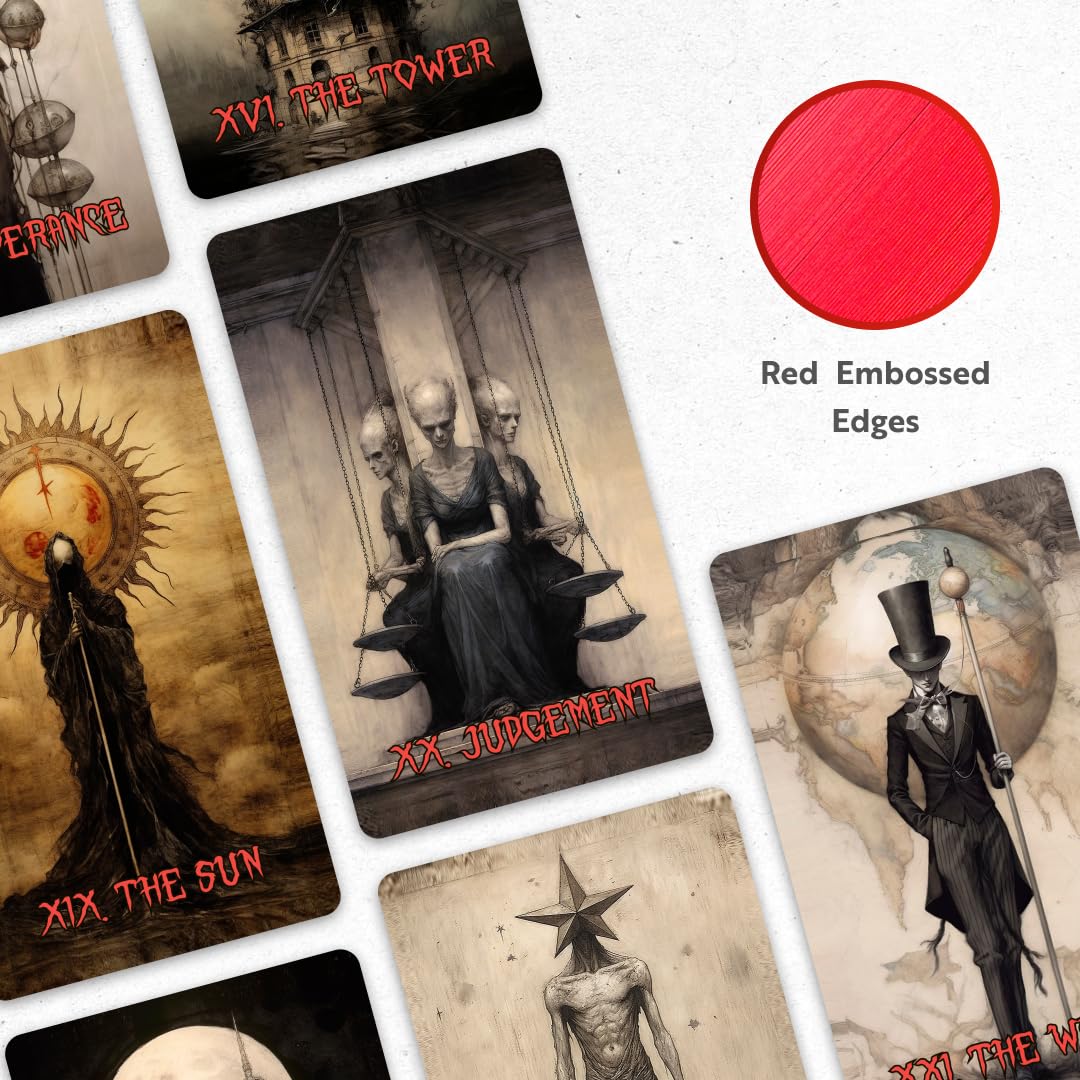 CRAFTERIAN Horror Tarot Cards, 78 Tarot Deck with Foil Edges, Original Tarot Cards for Beginners and Experts with Guide Book, Fortune Telling Game, Divination Tools for All Skill Levels.