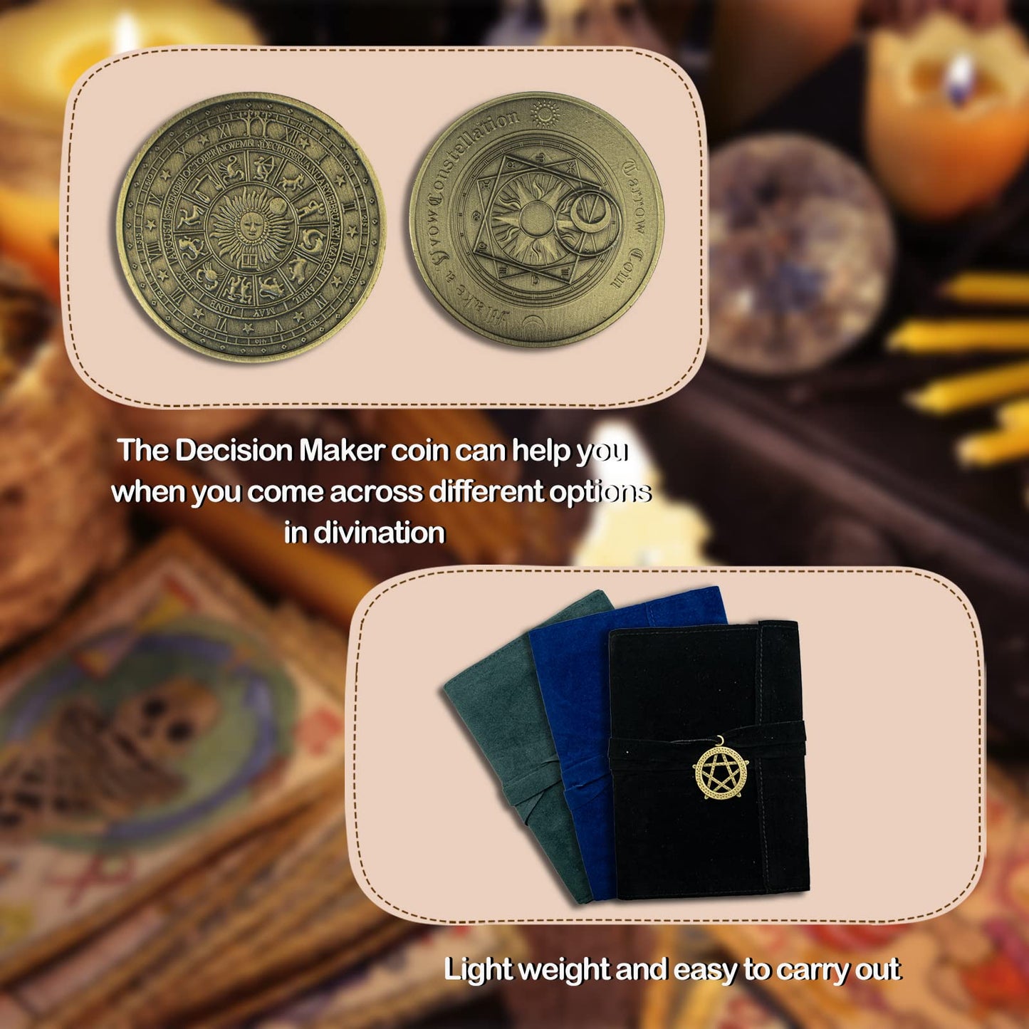 6 PCS Witchcraft Supplies Set Contains Velvet Tarot Card Holder Bag Tarot Storage Bags Tarot Bags Pouches Tarot Card Box Case and Decision Maker Coin.