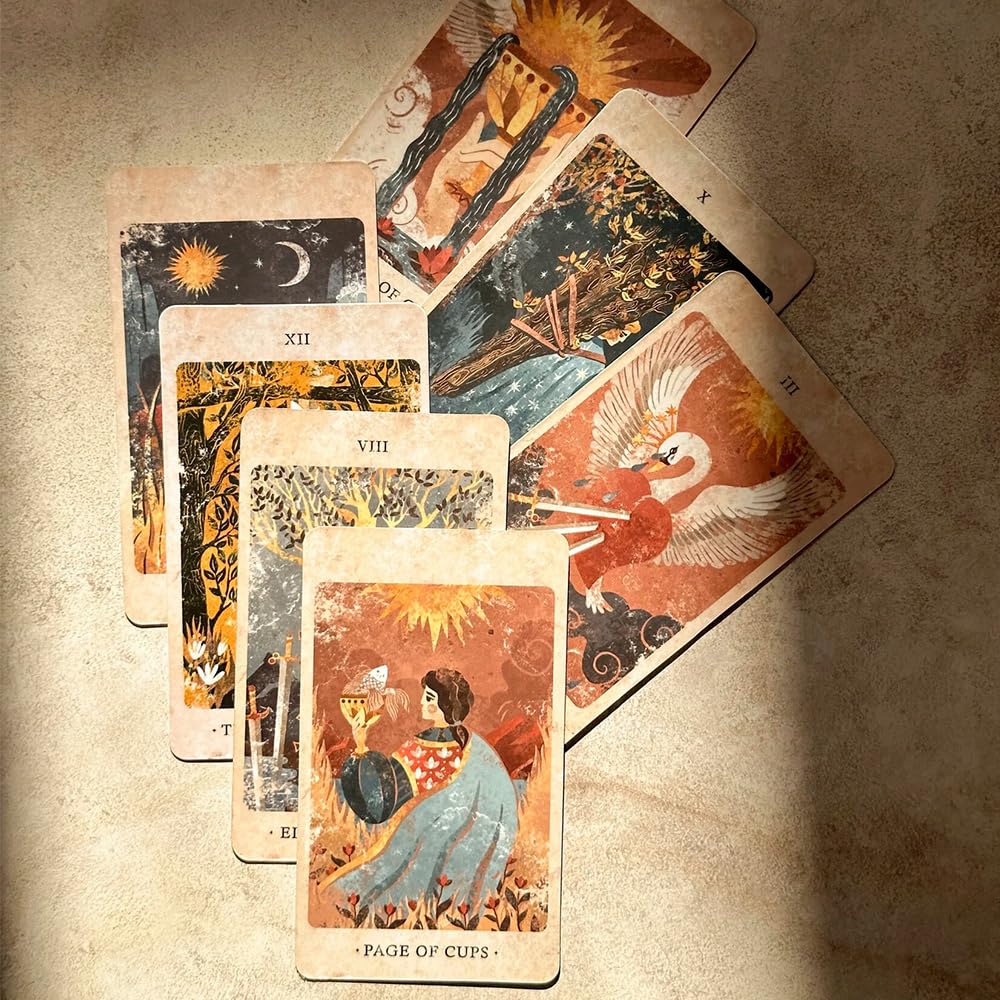 Atesswy Solar Kingdom Tarot Magical Journey Cosmic Insight Divination Cards 12 * 7cm 86 Pcs Cards in Rigid Box Unique Indie Tarot Deck