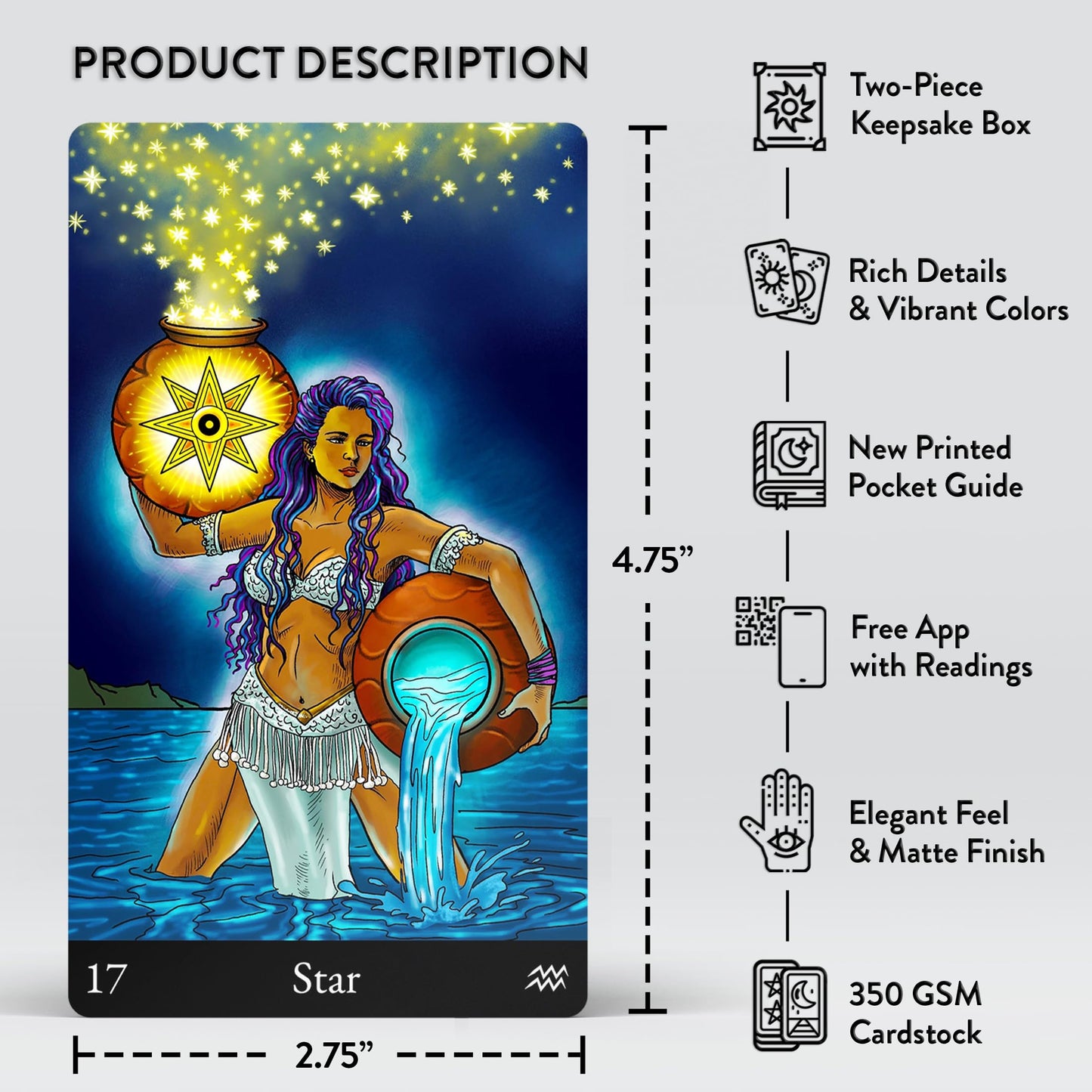 AstroMatrix Cards Deck with Online Guide QR Codes for Beginners and Experts Readers, 78 Tarot Deck Cards, Classic Traditional Tarot Deck Standard Size 4.75" x 2.75", Fortune Telling Cards Game
