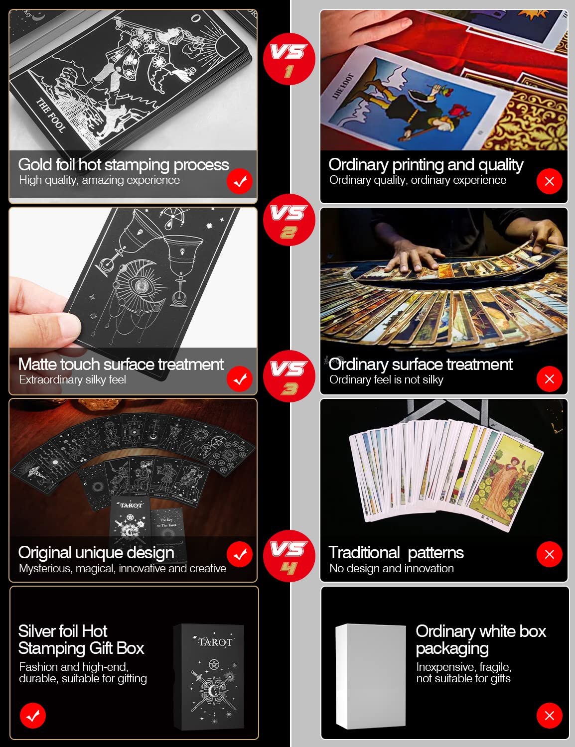 WJPC Silver Foil Tarot Cards with Guide Book Set&Gift Box for Beginner& Expert. Original Design Tarot Decks, Tarot Cards Decks