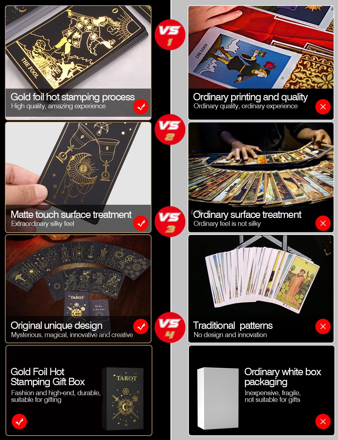 WJPC Gold Foil Tarot Cards with Guide Book Set&Gift Box for Beginner& Expert. Rider Waite Tarot Decks, Tarot Cards Decks