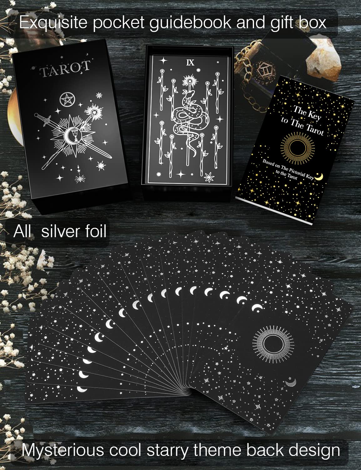 WJPC Silver Foil Tarot Cards with Guide Book Set&Gift Box for Beginner& Expert. Original Design Tarot Decks, Tarot Cards Decks