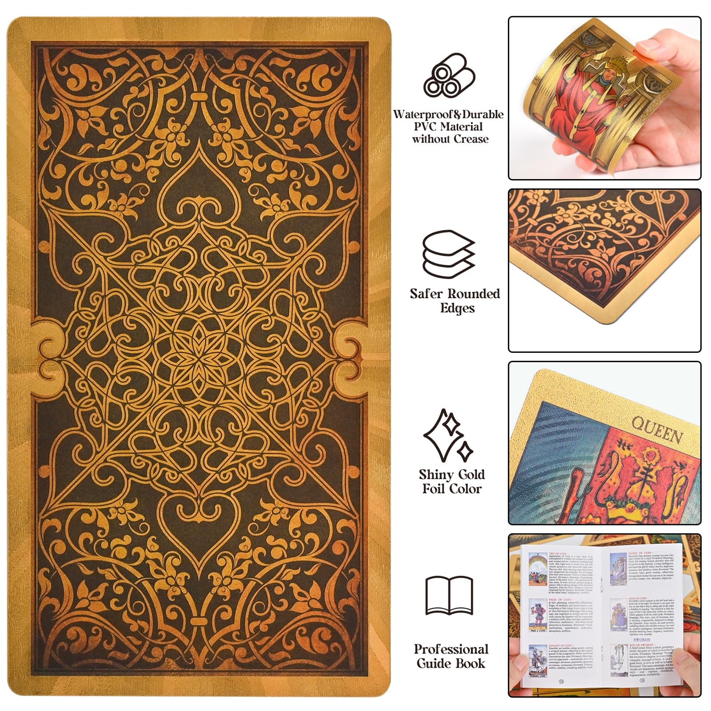 CuBalia Classic Tarot Cards Deck Set with Guidebook, Luxury Gold Foil Waterproof Tarot Cards, Wrinkle Resistant Fortune Telling Toy for Beginners&Expert, Durable PVC Tarot Deck with Cardboard Box