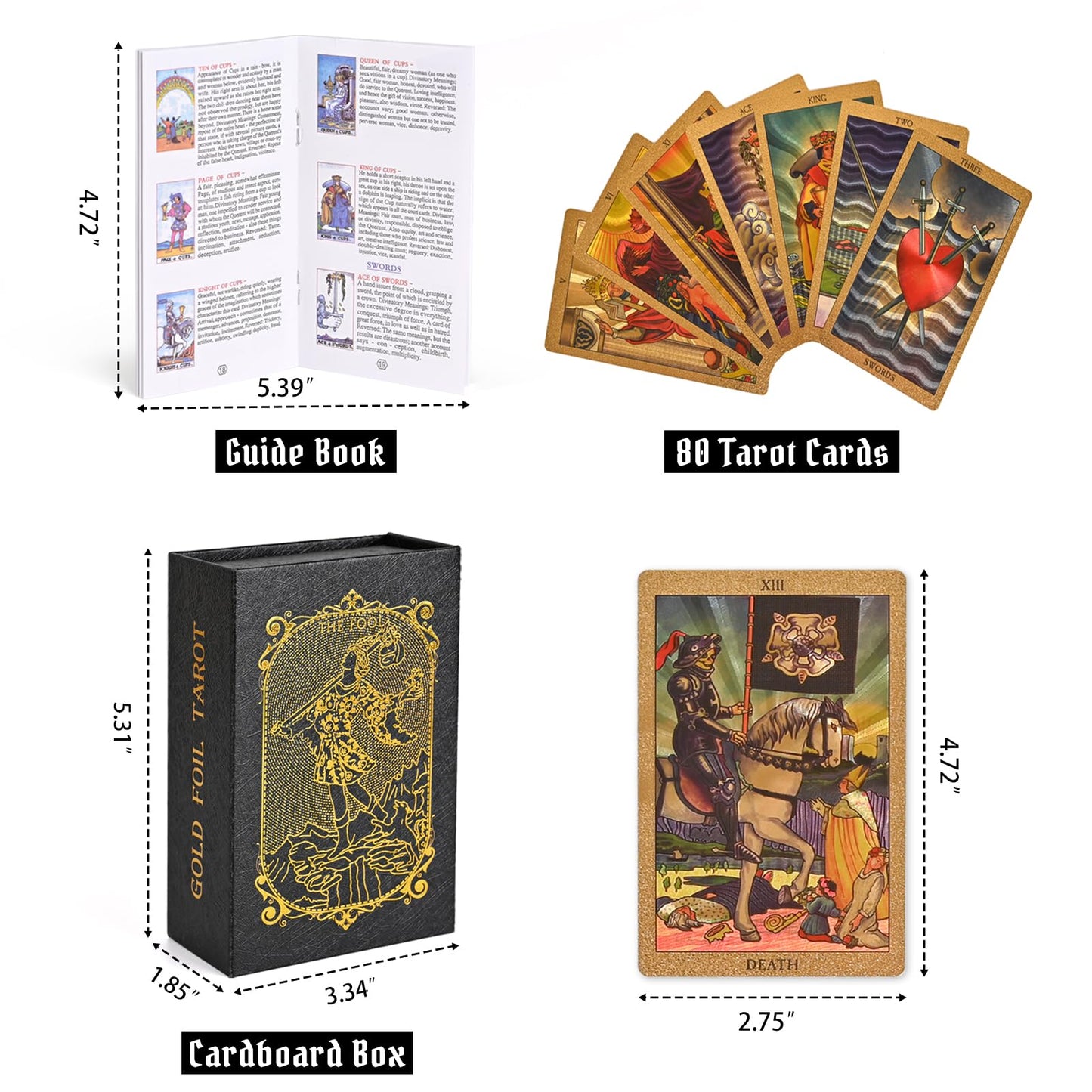 CuBalia Classic Tarot Cards Deck Set with Guidebook, Luxury Gold Foil Waterproof Tarot Cards, Wrinkle Resistant Fortune Telling Toy for Beginners&Expert, Durable PVC Tarot Deck with Cardboard Box