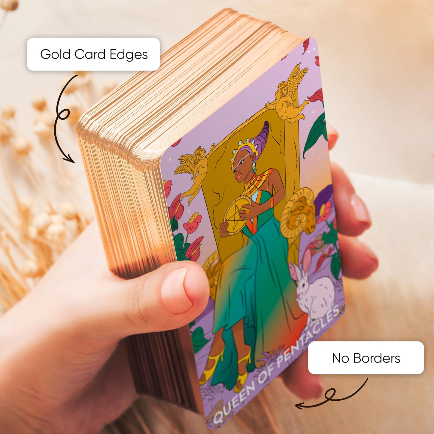 Wyspell Neoteric Feminine Tarot - Tarot Cards with Guide Book - 78 Gold Tarot Cards for Beginners Tarot Deck Set - Tarot Deck with Guidebook - Black Tarot Decks with Guidebook (Full-Resolution)