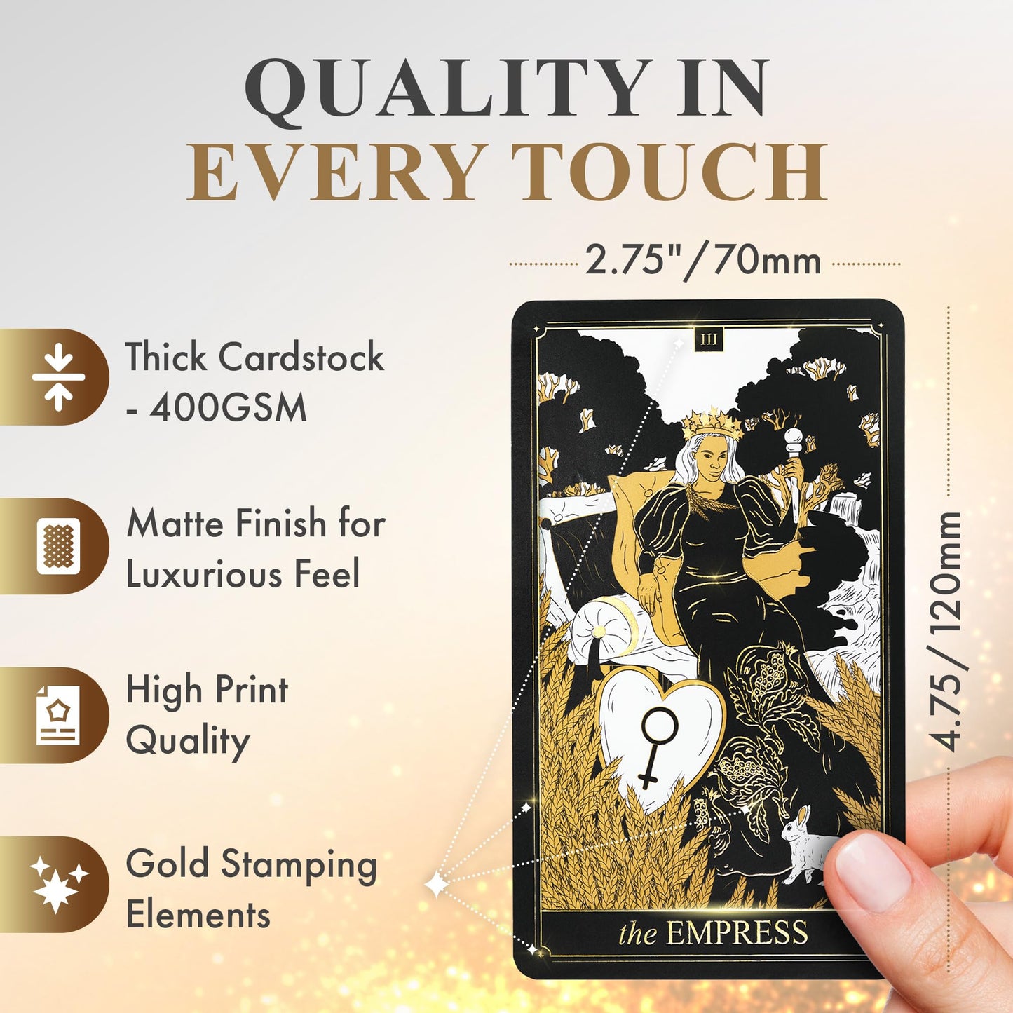 Wyspell Tarot Cards with Guide Book - 78 Gold for Beginners Deck Set Rider Waite Guidebook Black Decks Original