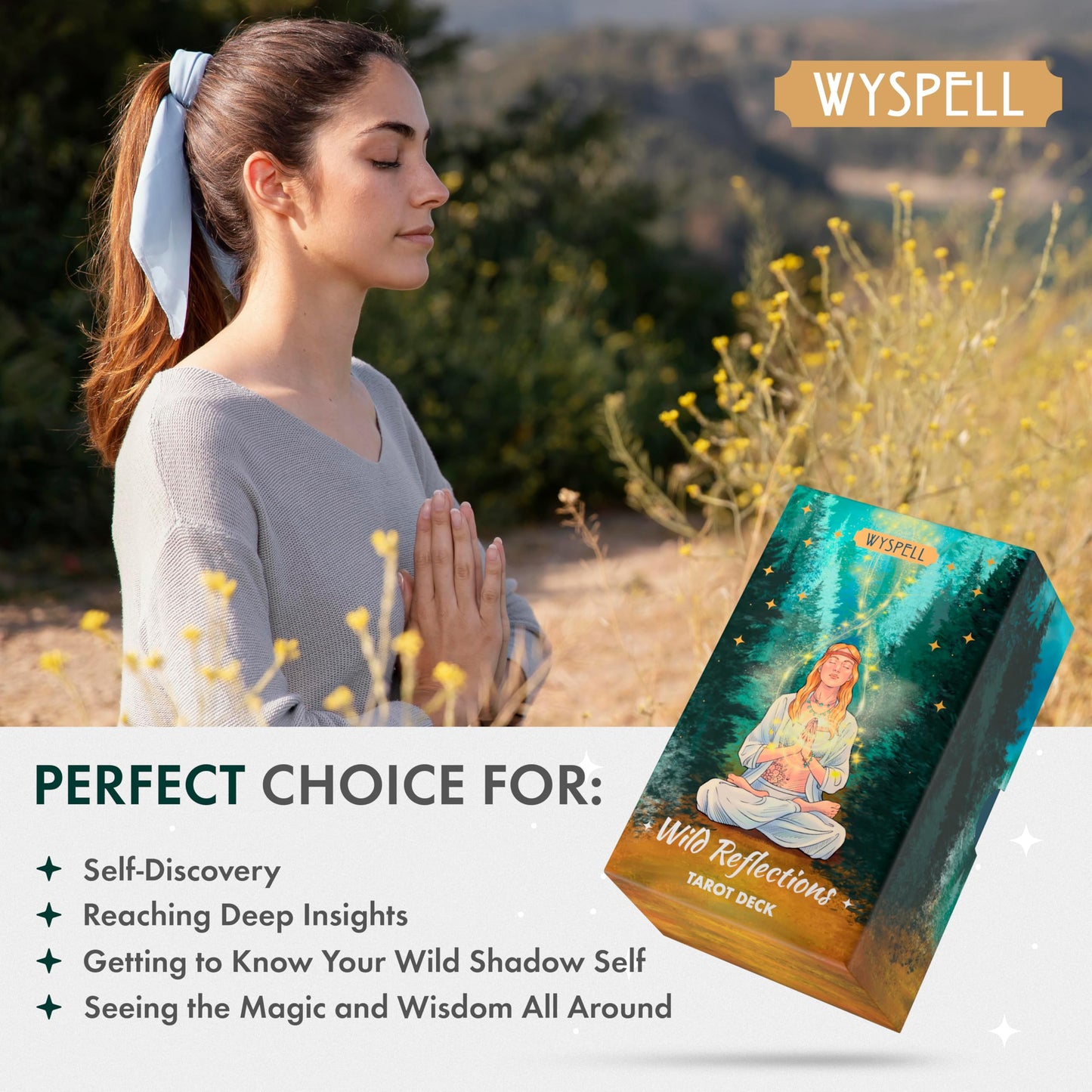 Wyspell Wild Reflections Tarot Deck with 200-Page Guidebook, Gold Edges, and Gift Packaging
