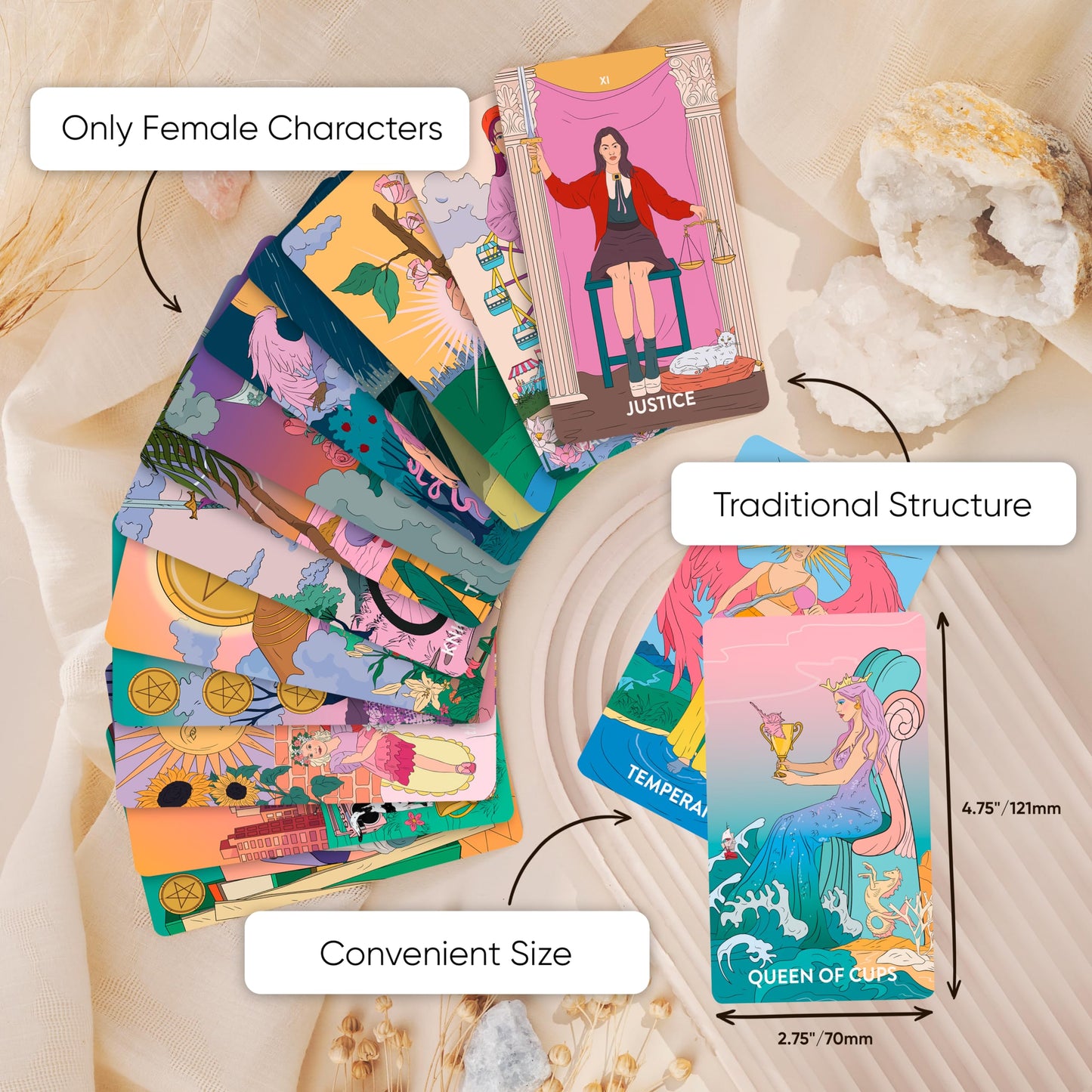 Wyspell Neoteric Feminine Tarot - Tarot Cards with Guide Book - 78 Gold Tarot Cards for Beginners Tarot Deck Set - Tarot Deck with Guidebook - Black Tarot Decks with Guidebook (Full-Resolution)