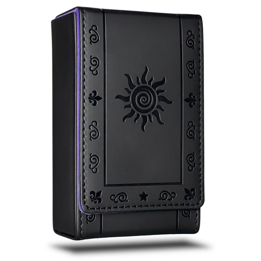 Luck Lab Leather Tarot Card Case/Holder - Black - for Most Standard Size Tarot Cards (Fits Deck Size with Box Measuring 4.875 x 2.875 x 1.25)- Sun Design