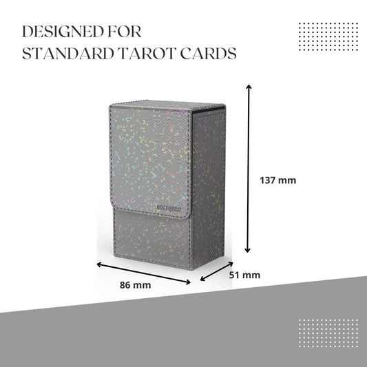 Boltquan Pearlized Grey Tarot Card Holder with Black Interior – Fold-Top Case with Magnetic Lid Closure – Fits Standard Tarot Decks – Outer Dimensions 5.39 x 3.38 x 2 Inches (Pearlized Grey)