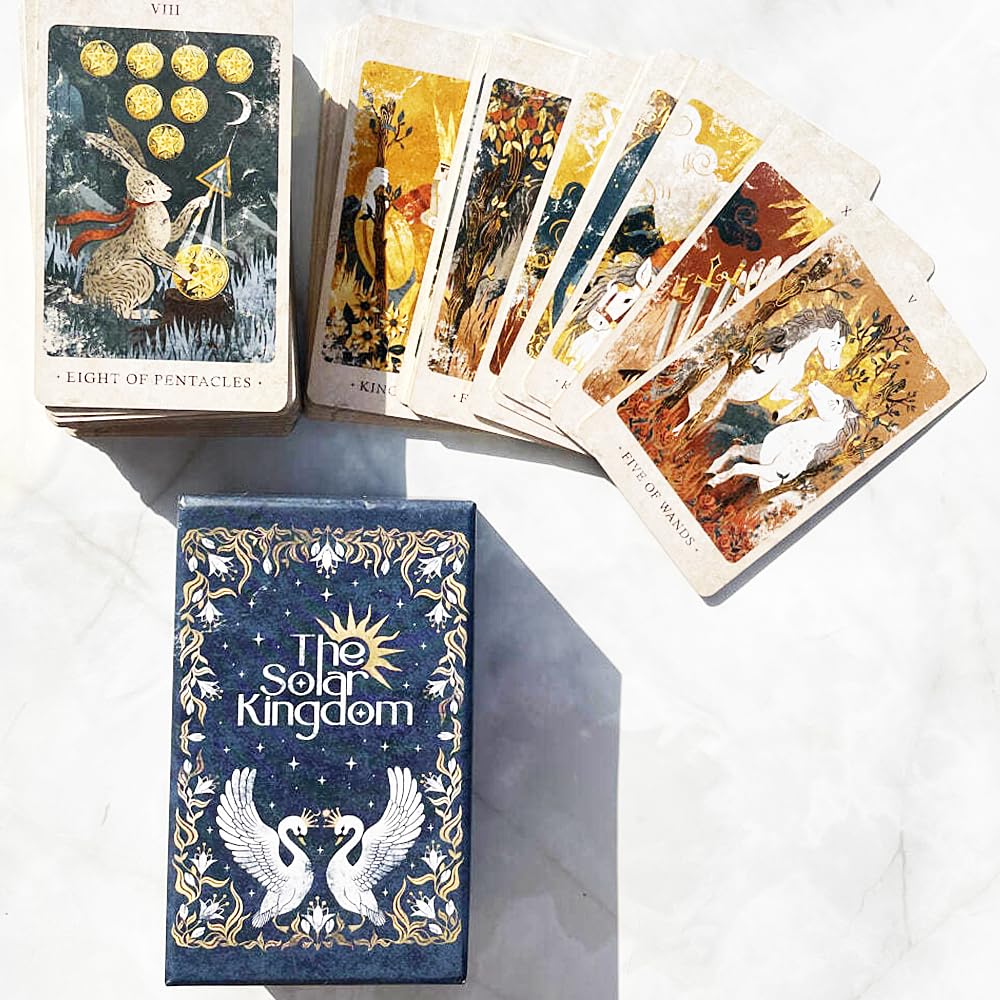 Atesswy Solar Kingdom Tarot Magical Journey Cosmic Insight Divination Cards 12 * 7cm 86 Pcs Cards in Rigid Box Unique Indie Tarot Deck