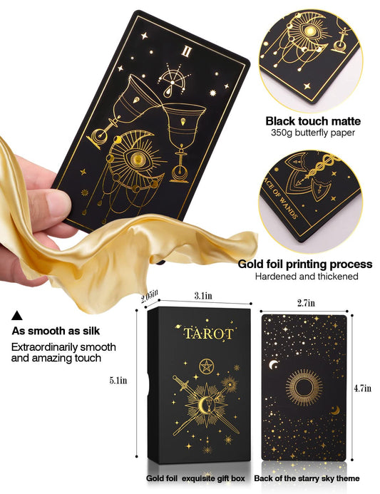 WJPC Gold Foil Tarot Cards with Guide Book Set&Gift Box for Beginner& Expert. Rider Waite Tarot Decks, Tarot Cards Decks