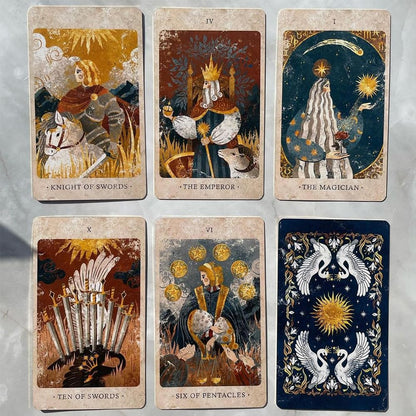 Atesswy Solar Kingdom Tarot Magical Journey Cosmic Insight Divination Cards 12 * 7cm 86 Pcs Cards in Rigid Box Unique Indie Tarot Deck