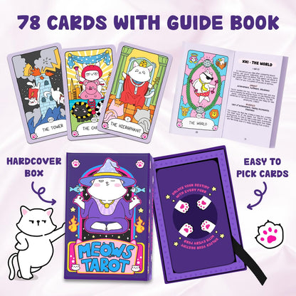 99FOX Meows Tarot Card Deck with Guidebook for Adults Beginners Cute Cards Cat Lovers