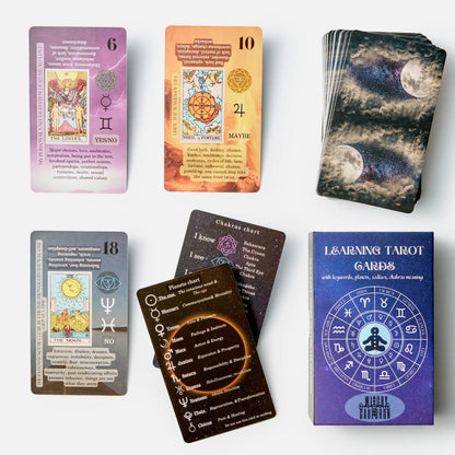 Witchy Cauldron Tarot Cards for Beginners, Learning Tarot with Meanings on Them, Keywords, Reversed, Chakra, Planet, Zodiac, Element, Yes or No, Affirmations