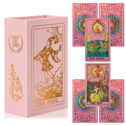 LYINGFISH Tarot Cards With Guide Book - Waterproof, Wrinkle Resistant, Gold Foil - for Beginners With Meanings on Cards (Pink)