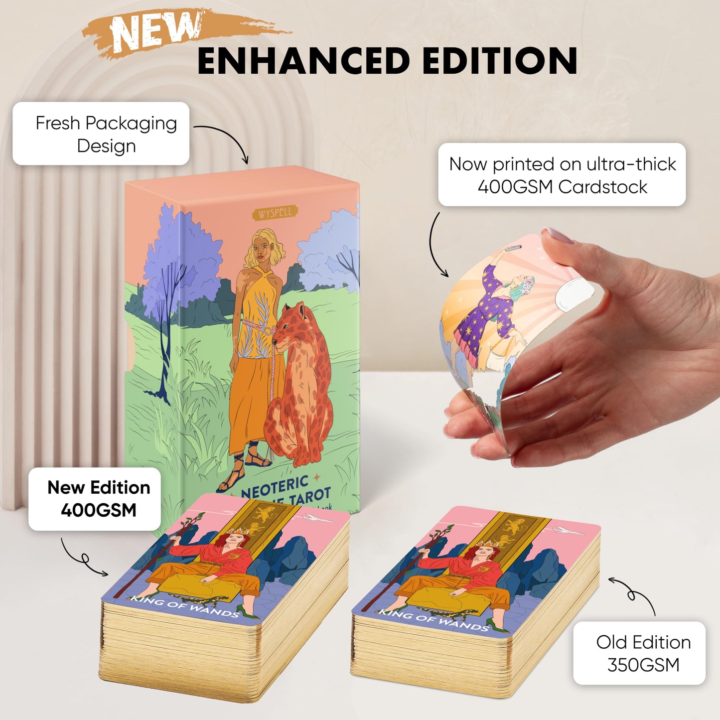 Wyspell Neoteric Feminine Tarot - Tarot Cards with Guide Book - 78 Gold Tarot Cards for Beginners Tarot Deck Set - Tarot Deck with Guidebook - Black Tarot Decks with Guidebook (Full-Resolution)