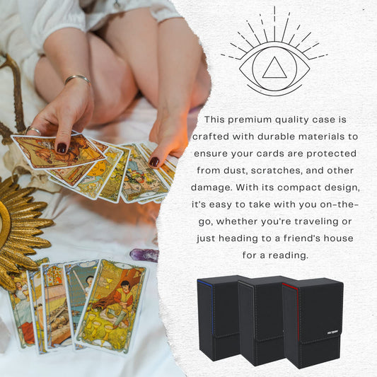 Black Tarot Card Holder with Red Interior; Fold Top Tarot Card Box Case with Magnetic Lid Closure; Fits Standard Tarot Card Deck; Holder Measures Standard Size 5.39 x 3.38 x 2 In (137*86*51mm) (Red)