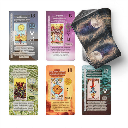 Witchy Cauldron Tarot Cards for Beginners, Learning Tarot with Meanings on Them, Keywords, Reversed, Chakra, Planet, Zodiac, Element, Yes or No, Affirmations