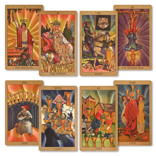 CuBalia Classic Tarot Cards Deck Set with Guidebook, Luxury Gold Foil Waterproof Tarot Cards, Wrinkle Resistant Fortune Telling Toy for Beginners&Expert, Durable PVC Tarot Deck with Cardboard Box