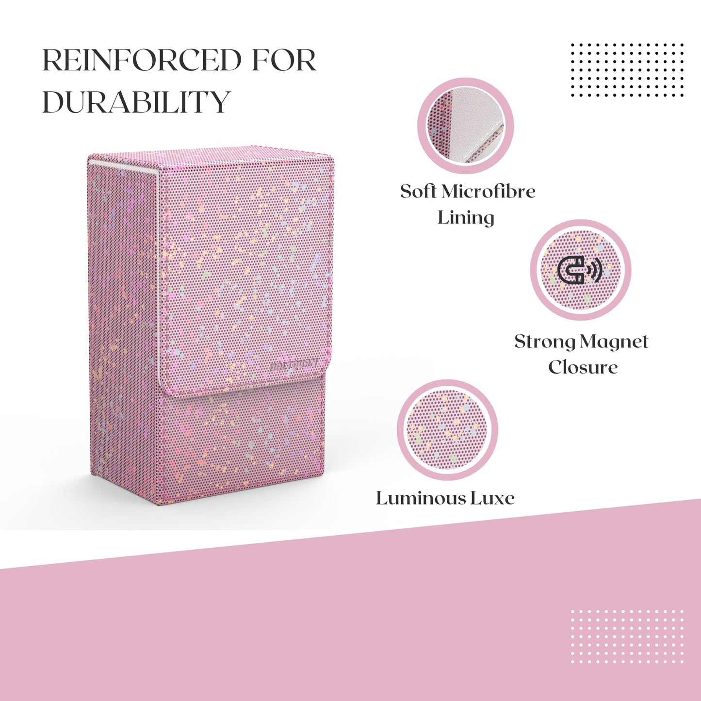 Boltquan Pearlized Pink Tarot Card Holder with White Interior – Fold-Top Case with Magnetic Lid Closure – Fits Standard Tarot Decks – Outer Dimensions 5.39 x 3.38 x 2 Inches (Pearlized Pink)