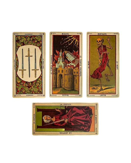 Vieux Monde Express Grand Etteilla Tarot Deck Trois & Guide | Oversized, Tarot Egyptien | published in The 1800s, B.P. Grimaud, Vintage Divination, Facsimile, Red