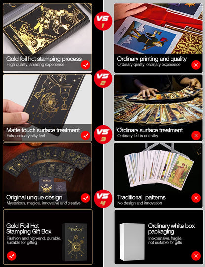 WJPC Gold Foil Tarot Cards with Guide Book Set&Gift Box for Beginner& Expert. Rider Waite Tarot Decks, Tarot Cards Decks