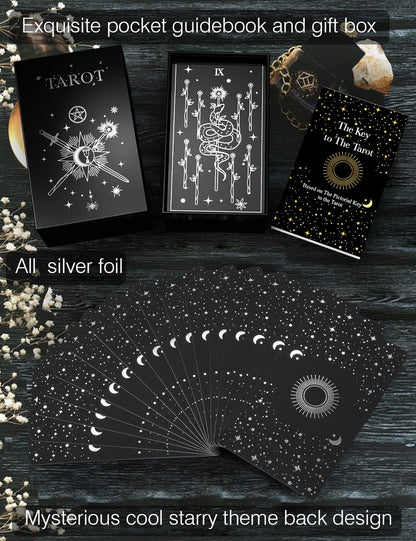 WJPC Silver Foil Tarot Cards with Guide Book Set&Gift Box for Beginner& Expert. Original Design Tarot Decks, Tarot Cards Decks