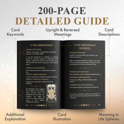 Wyspell Tarot Cards with Guide Book - 78 Gold for Beginners Deck Set Rider Waite Guidebook Black Decks Original