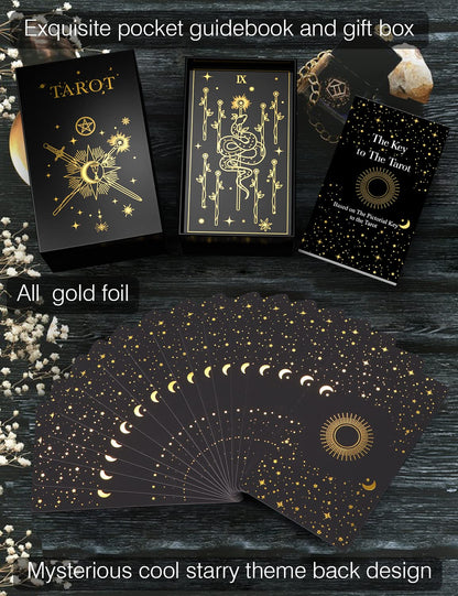 WJPC Gold Foil Tarot Cards with Guide Book Set&Gift Box for Beginner& Expert. Rider Waite Tarot Decks, Tarot Cards Decks