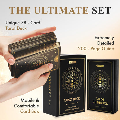 Wyspell Tarot Cards with Guide Book - 78 Gold for Beginners Deck Set Rider Waite Guidebook Black Decks Original