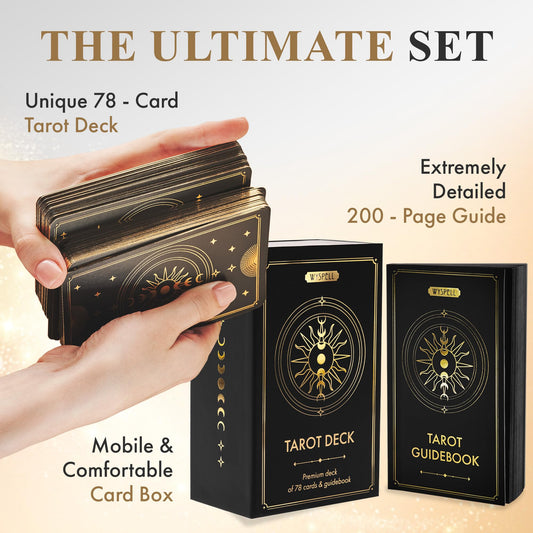 Wyspell Tarot Cards with Guide Book - 78 Gold for Beginners Deck Set Rider Waite Guidebook Black Decks Original