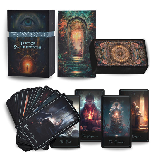 Earth Moon Magick The Tarot of Sacred Kingdoms Tarot Cards – 78-Cards Tarot Deck with Guidebook – Oracle Cards for Spiritual and Energetic Resonance – Recycled Paper and Premium Packaging