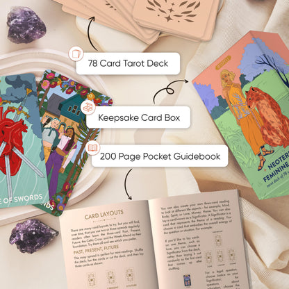 Wyspell Neoteric Feminine Tarot - Tarot Cards with Guide Book - 78 Gold Tarot Cards for Beginners Tarot Deck Set - Tarot Deck with Guidebook - Black Tarot Decks with Guidebook (Full-Resolution)